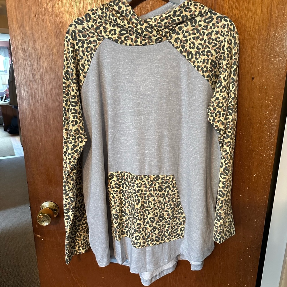 LuLaRoe Gray and Leopard Print Hoodie